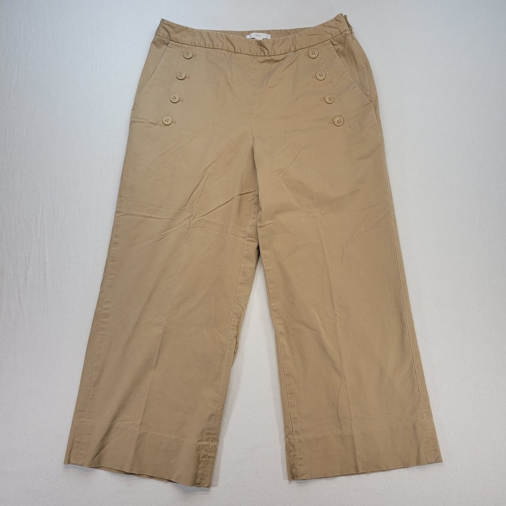1901 Pants Women 12 Brown Cropped Wide Leg High Rise Front Button Pull On Sailor